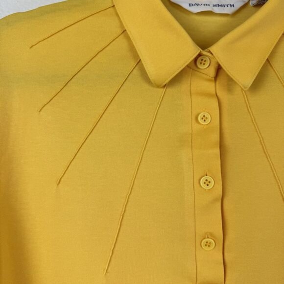Vintage David Smith Sunshine Yellow Sun Ray Stitching Polo Top Medium - Picture 4 of 16